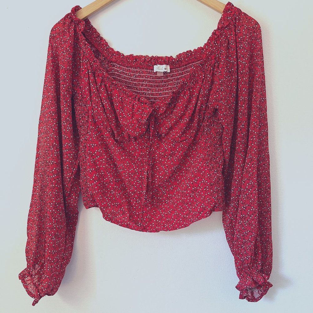 Blush J Red Floral Smocked Top Size L